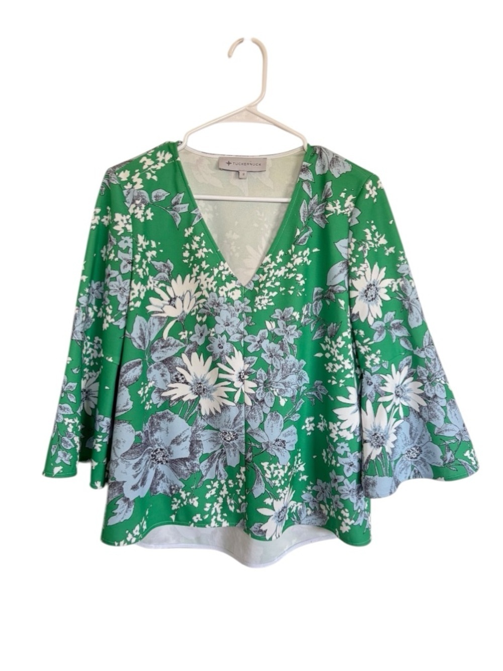 Tuckernuck Green Floral VNeck Blouse